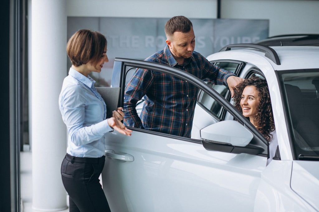 Luxury car rental Dubai with Skye Car Rental, featuring a sleek convertible parked near Dubai skyline