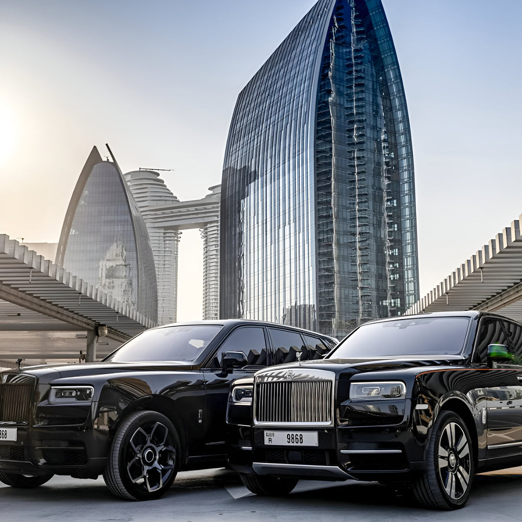 Rolls Royce Cullinan Rental Dubai Front Two Cars View
