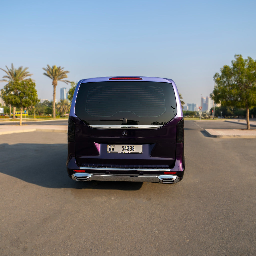 Mercedes Maybach Lavender back view showing luxury car exterior in Dubai