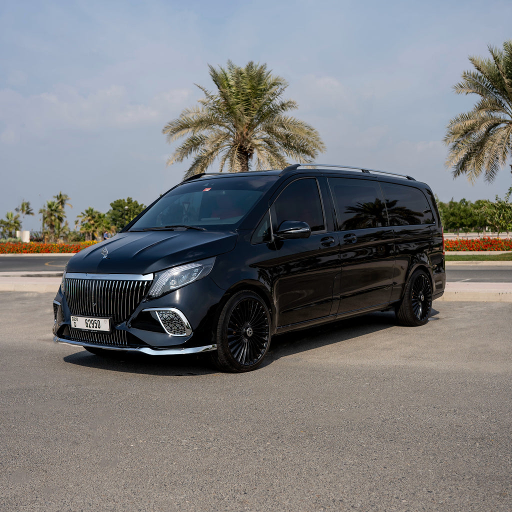 Mercedes V300 front view in Dubai for self-drive rental