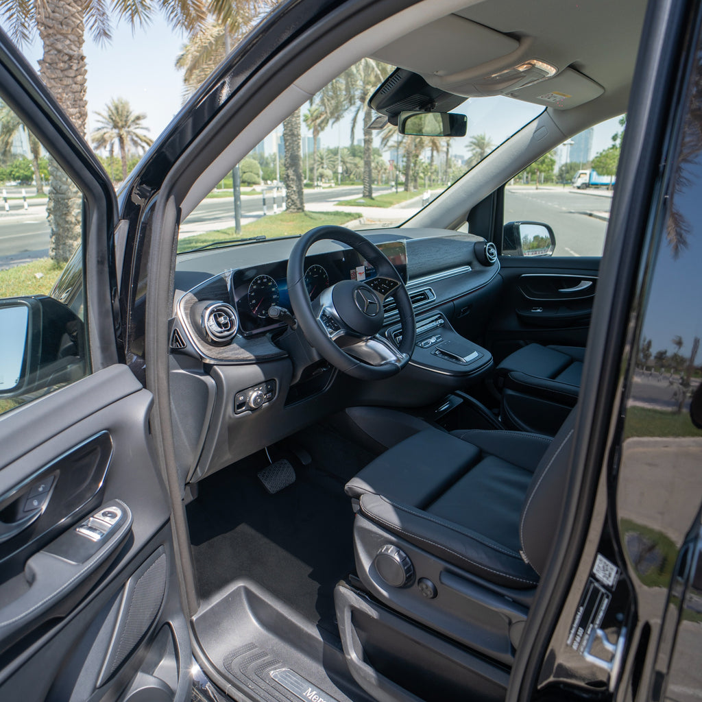 Mercedes V300 luxurious front interior seats for self-drive rental
