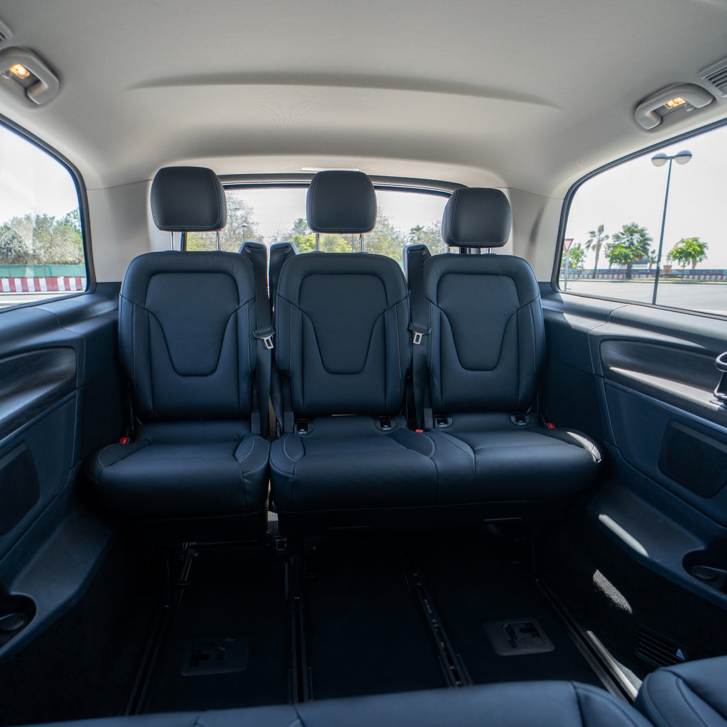 Mercedes V300 rear seats interior showing comfort and luxury in Dubai